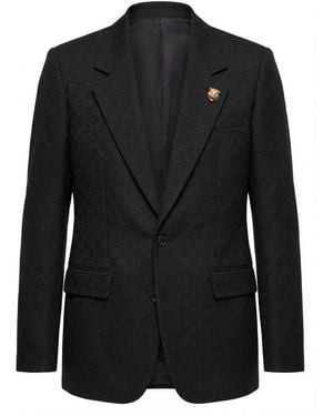 Gucci Single-Breasted Gg Wool Jacket - Black