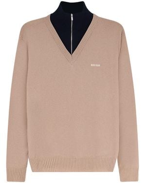 Miu Miu Cashmere Jumper With Logo Inlay - Natural