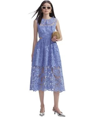 Self-Portrait Lace Cut-Out Detailed Midi Dress - Blue