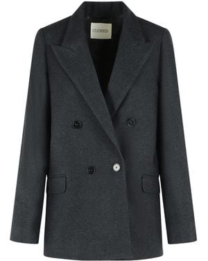 Closed Double-Breasted Peak-Lapel Blazer - Black