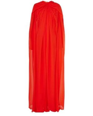 Givenchy Caped Embellished Silk Gown - Red