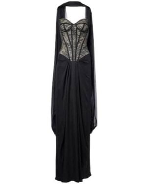 Monique Lhuillier Scarf-Detail Draped Lace Gown - Black