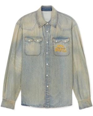 KENZO Drawn Varsity Denim Western Shirt - Grey