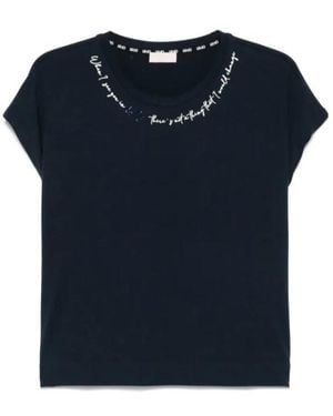 Liu Jo Slogan-Embroidered T-Shirt - Blue