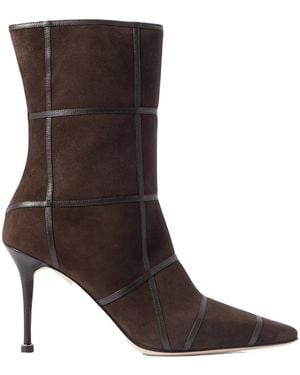 Manolo Blahnik Leather-Trimmed Suede Ankle Boots - Brown