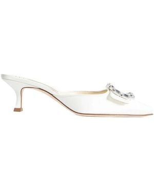 Manolo Blahnik Embellished Pointed-Toe Mules - White