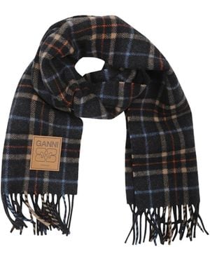 Ganni Logo Patch Check Scarf - Black