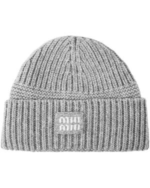 Miu Miu Ribbed Knit Beanie - Gray