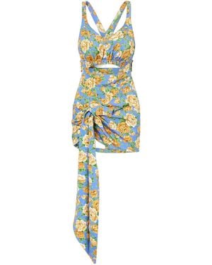Rabanne Tie-Detailed Cutout Floral-Print Stretch-Jersey Playsuit - Blue