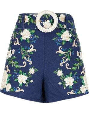 FARM Rio Flower Tapestry Belted Shorts - Blue