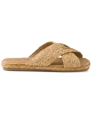 Prada Triangle-Logo Slip-On Sandals - Brown