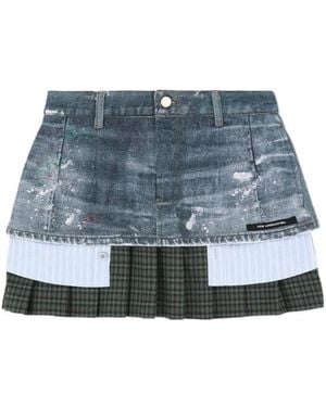 ANDERSSON BELL Layered Mini Pleated Denim Skirt - Blue
