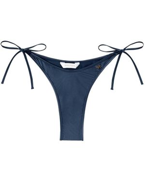Palm Angels Monogram-Plaque Metallic-Effect Bikini Bottoms - Blue