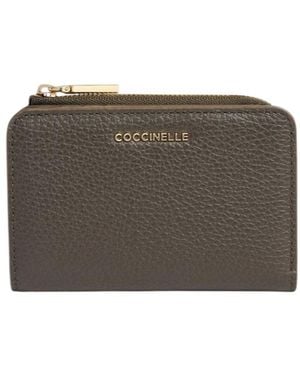 Coccinelle Small Metallic Grained-Leather Wallet - Gray