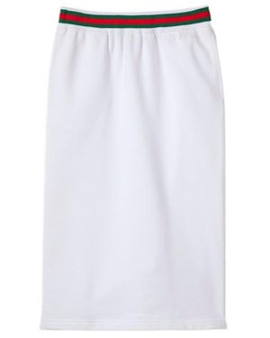 Gucci Rear Slit Web Stripe Detailed Midi Skirt - White