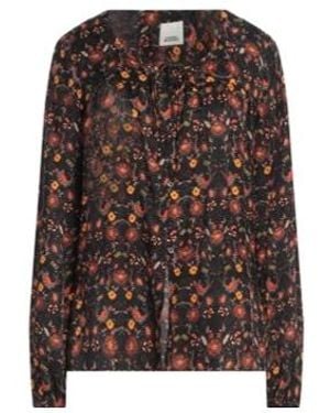 Isabel Marant Satin Printed Long Sleeve Blouse - Brown