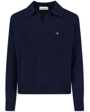 Vivienne Westwood Long Sleeve Logo Embroidered Jumper - Blue