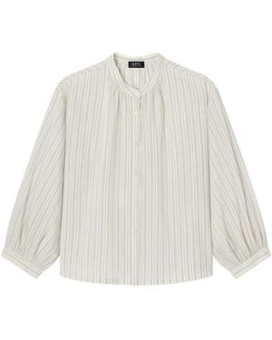 A.P.C. Striped Band-Collar Shirt - White