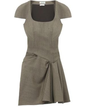 McQueen Draped Cap-Sleeve Mini Dress - Grey