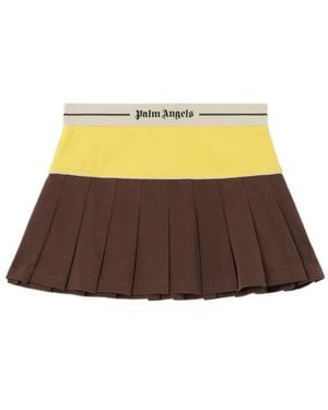 Palm Angels Logo Pleated Mini Skirt - Yellow