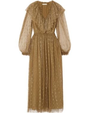 Ulla Johnson Helena Ruffled Metallic Lace Midi Dress - Natural