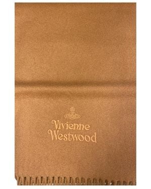 Vivienne Westwood Logo Embroidered Fringed Scarf - Brown