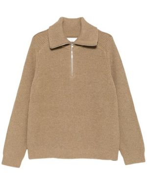 Samsøe & Samsøe Half Zip Ribbed Sweater - Natural