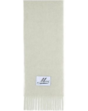 Marni Logo Patch Fringed-Edge Scarf - White