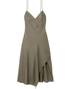 St. Agni Panelled Asymmetric Pinstriped Cotton-Blend Twill Dress - Natural