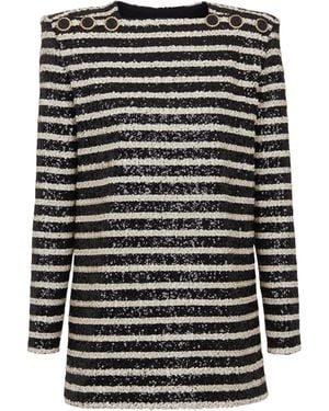 Balmain Striped Sequin Embellished Mini Dress - Black