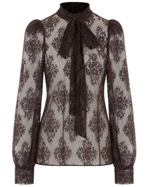 Aniye By Sheer Lace Bow-Tie Blouse - Brown