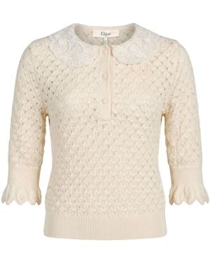 Chloé Minimalist Solid-Color Crocheted Top - White