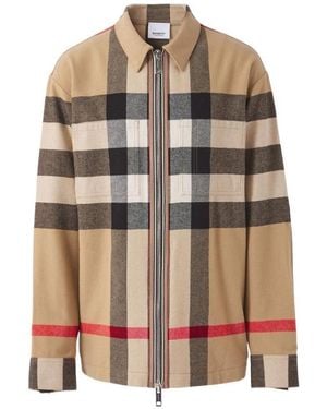 Burberry Checked Zip-Up Shirt Jacket - Brown