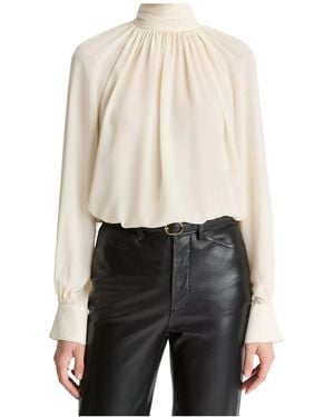 Vince Draped High-Collar Blouse - White
