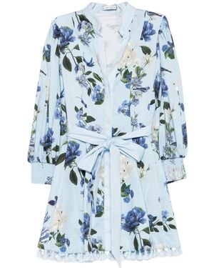 Alice + Olivia Floral-Print Tassel-Trim Mini Dress - Blue