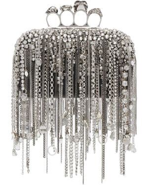 McQueen Knuckle Embellished Clutch Bag - White