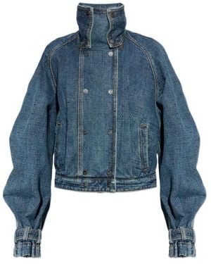 Lanvin Stand Collar Cropped Denim Jacket - Blue