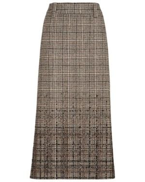Brunello Cucinelli Checked Alpaca And Wool Pencil Skirt With Dazzling Degradé Embroidery - Brown