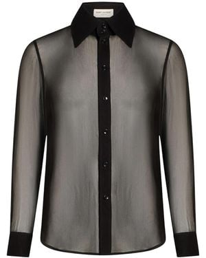 Saint Laurent Solid Color Silk Shirts - Black