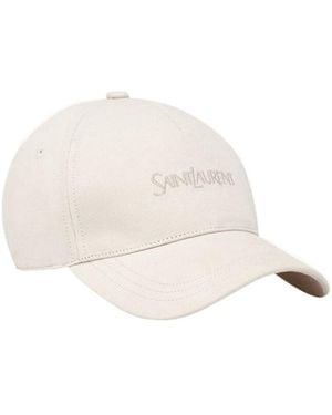 Saint Laurent Logo Embroidered Corduroy Baseball Cap - White