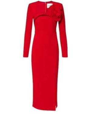Roland Mouret Floral-Appliqué Crêpe Midi Dress - Red
