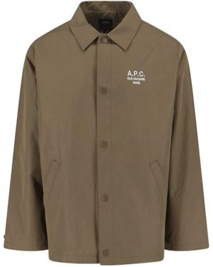 A.P.C. Logo Printed Buttoned Jacket - Green
