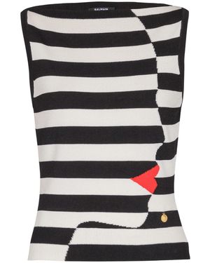 Balmain Face Motif Knit Marinière Top - Black