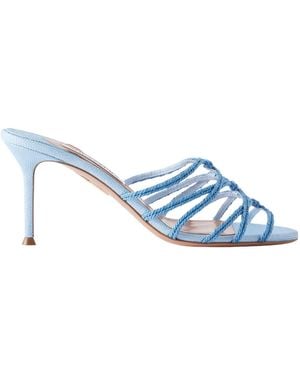 Aquazzura Raffia-Trimmed Cord Mules - Blue