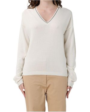 Fabiana Filippi Bead-Embellished V-Neck Jumper - Natural
