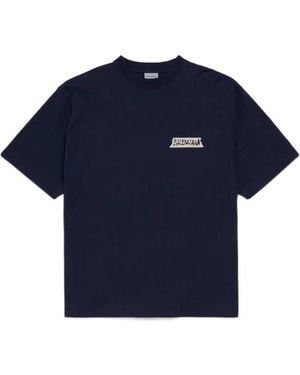 Balenciaga Tape-Logo Medium-Fit T-Shirt - Blue