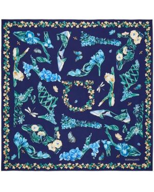Ferragamo Eden Shoes Print Silk Scarf - Blue