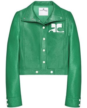 Courreges Vinyl-Effect Cropped Jacket - Green