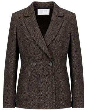Harris Wharf London Herringbone-Pattern Double-Breasted Tailored Blazer - Black