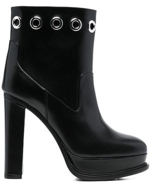 McQueen Eyelet Detailed Platform Boots - Black